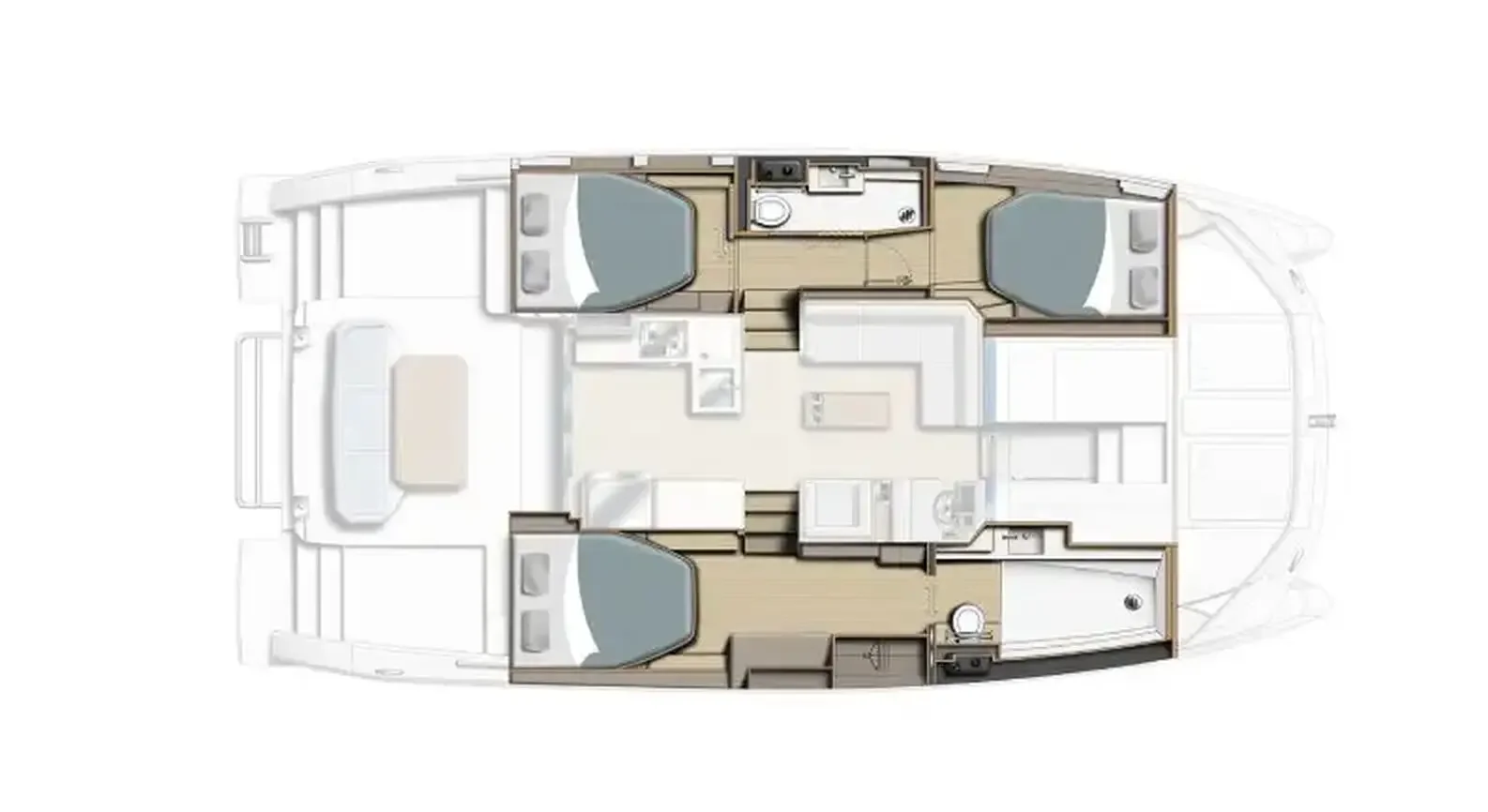 Leopard 40 Powercat - plan du pont inferieur, cabines