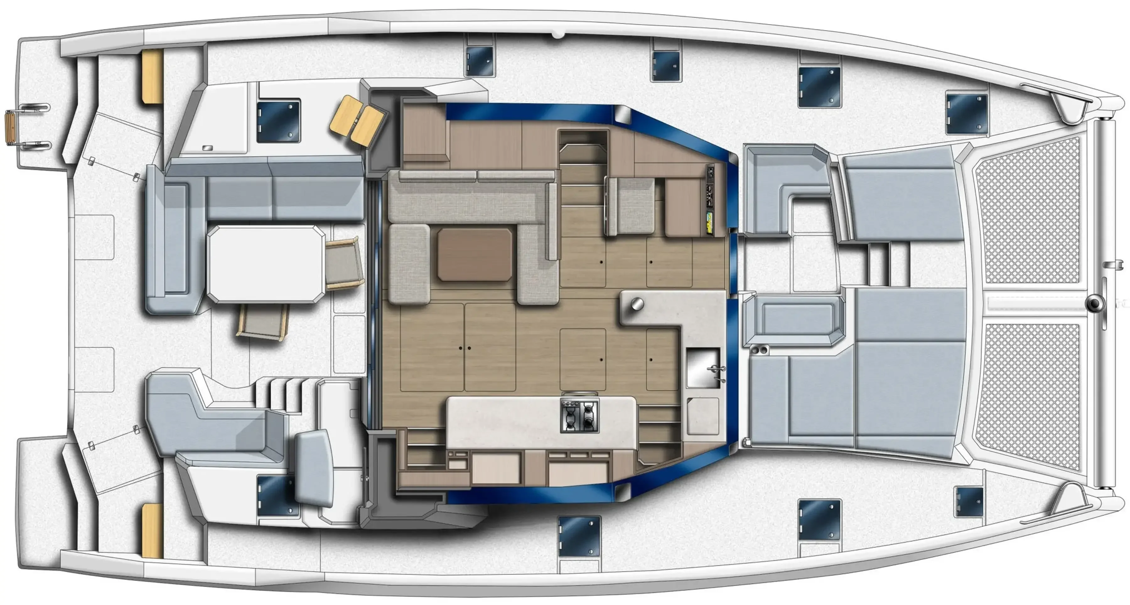 Leopard 46 - plan pont principal, configuration standard compacte fermee