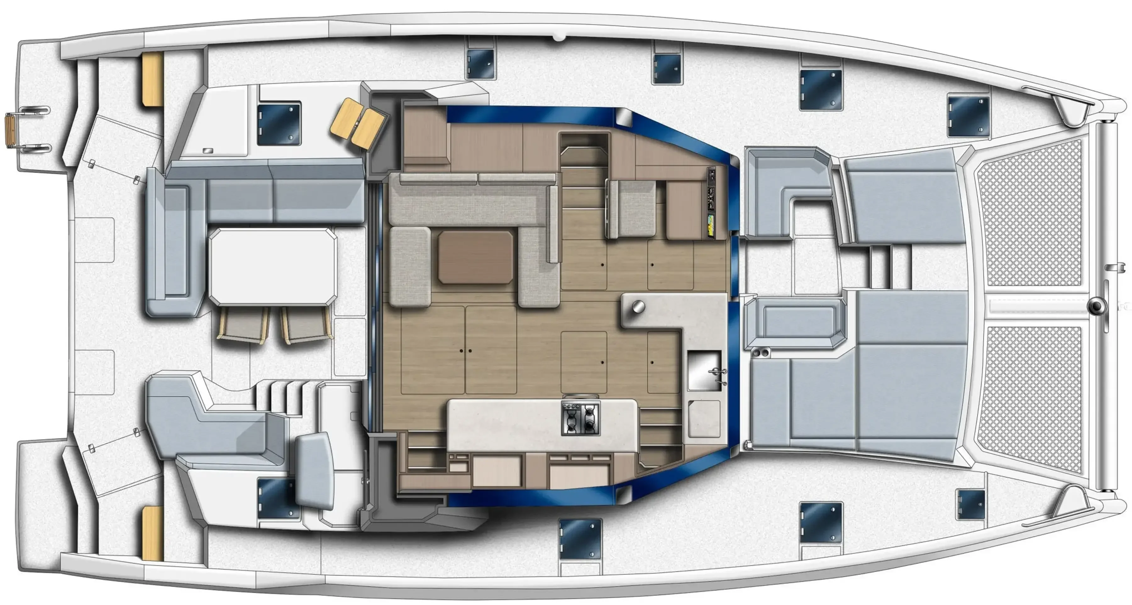 Leopard 46 - plan pont principal, configuration standard fermee